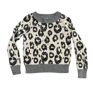 Gap Women's Leopard Print Crewneck Sweater Size S Ivory Black Gray Ribbed Trim